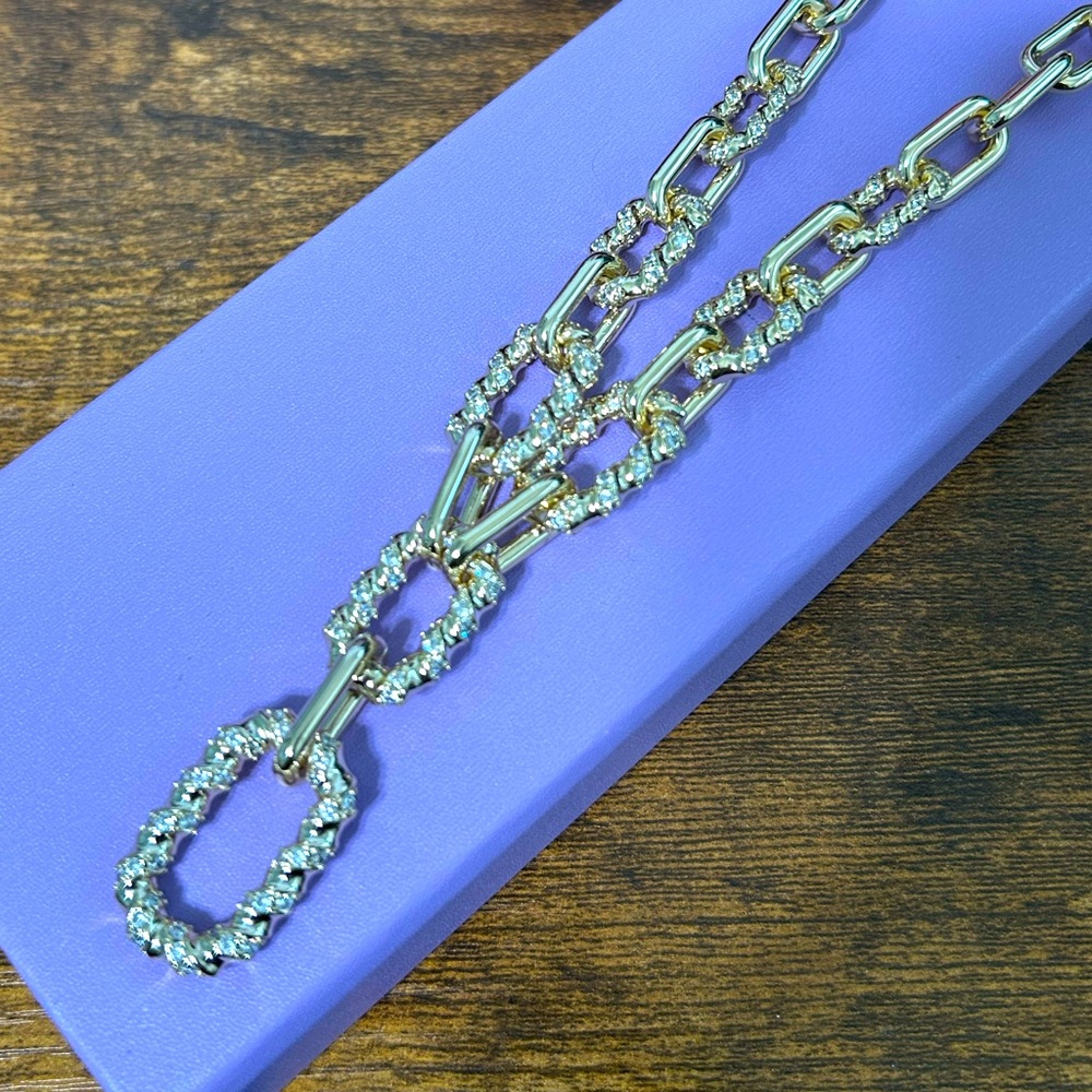 NEW Julian Cuban diamond cluster link Necklace Gold 18”